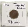 Image 1 : 1938 DEUTSCHE REICH 1 PFENNIG COPPER NAZI COIN