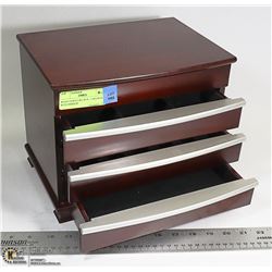 WOOD JEWELERY BOX- 3 DRAWER WITH MIRROR