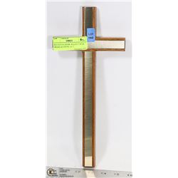 RELIGIOUS CROSS- WALNUT WITH BRASS ACCENTS- 12" T