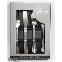 NEW 16PC WINDSOR STAINLESS STEEL CUTLERY SET