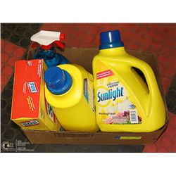 FLAT OF LAUNDRY DETERGENT AND CLEANING SUPPLIES