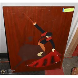 LARGE TEAK SPANISH BULLFIGHTING ART