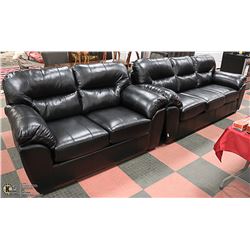 NEW BLACK LEATHERETTE SOFA WITH LOVE SEAT
