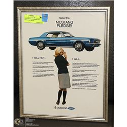 11X14 ORIGINAL FRAMED 1967 MUSTANG CAR AD