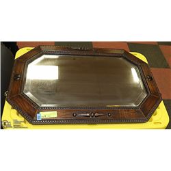 VINTAGE DECORATIVE SOLID BROWN WOOD FRAMED MIRROR