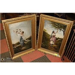 PAIR OF GORGEOUS ANTIQUE OIL PAINTINGS 33"X23"