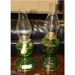 PAIR OF GREEN OIL LAMPS