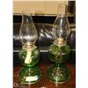 Image 1 : PAIR OF GREEN OIL LAMPS