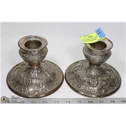 ANTIQUE REPOUSSE SILVER CANDLESTICK HOLDERS