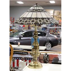 LEADED SLAG GLASS LAMP BRASS BASE