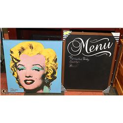 MENU CHALKBOARD & MARILYN MONROE PICTURE