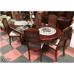WOOD OVAL DINING TABLE WITH 6 CHAIRS, 2 LEAVES