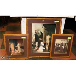 SET OF 3 WOOD FRAMED PICTURES OF ANGEL