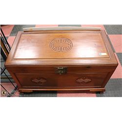 SOLID WOOD CARVED STORAGE TRUNK. FURNITURE