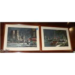 LOT OF 2 VINTAGE CITY SCENE SIGNED PRINTS