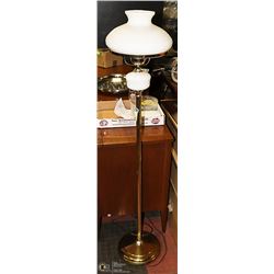 BRASS AND MILK GLASS FLOOR LAMP. VINTAGE