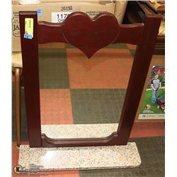 WOOD HEART DESIGN MARBLE BASE VANITY MIRROR