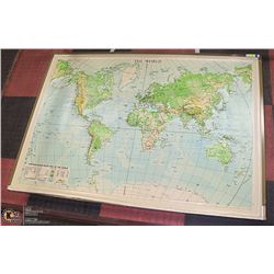 LARGE TOPOGRAPHICAL MAP OF THE WORLD 42X60"