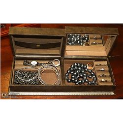 DOUBLE-SIDED JEWELLERY BOX FULL OF
