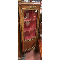 FRENCH PROVINCIAL CURVED GLASS CORNER CABINET
