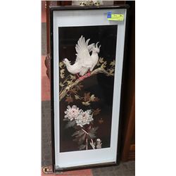 BEAUTIFUL FEATHER ART IN WINDOW FRAME 32"X 13"