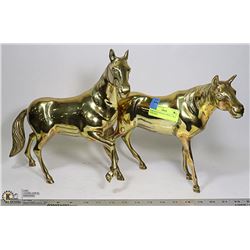 PAIR SOLID BRASS HORSES 12"W X 12"H EACH