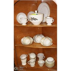 LARGE SET OF MILK GLASS DISHES BOWLS CUPS ETC