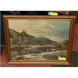 ANTIQUE SERENE EUROPEAN SCENE 22"X18.5"