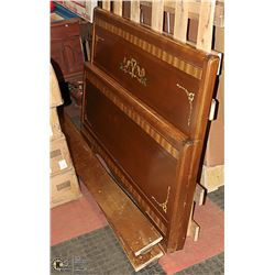 ANTIQUE DOUBLE SIZE WOOD INLAY HEADBOARD,