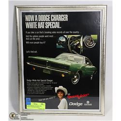 11X14 ORIGINAL FRAMED 1969 DODGE CHARGER CAR AD