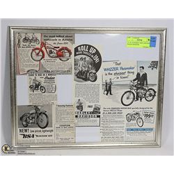 111 X 14 FRAMED 1940'S ADS HARLEY INDIAN WHIZZER