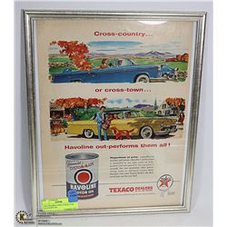 11X14 FRAMED 1950'S TEXACO OIL VALVOLINE AD