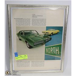 11X14 ORIGINAL FRAMED 1968 GTO CAR AD