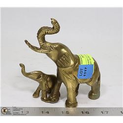 SOLID BRASS LUCKY ELEPHANT WITH BABY TRUNKS  UP