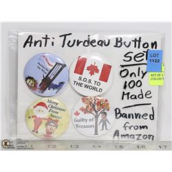 SET OF 4 ANTI TRUDEAU COLLECTORS BUTTONS BANNED