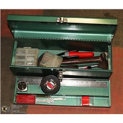 TOOLBOX- VINTAGE "BEACH" BRAND METAL TOOLBOX WIT