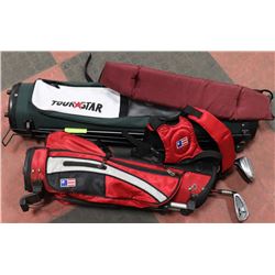 TWO KIDS GOLF BAGS AND SOME CLUBS
