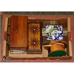 ASHTRAY AND WOODEN COASTER SET PLUS