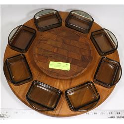 MANDALAY GENUINE TEAK LAZY SUSAN WITH 8 SMOKE