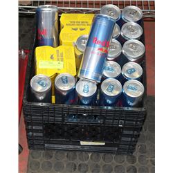 MILK CRATE FULL OF RED BULL