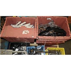 FOUR TOTES OF HANGERS SOLD WITH DISPLAY HOOKS