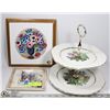 Image 1 : FLORAL TRIVET PLATE, TWO TIER PLATTER AND SMALL