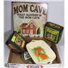 Image 1 : MOM CAVE SIGN, 1930 DISH, ANTIQUE TRAY AND