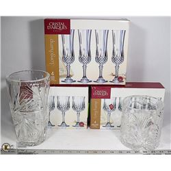 LOT OF ASSORTED CRYSTAL CUT GLASS VASES AND