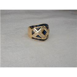 Rare Estate 14K YG Diamond Sapphire Mosaic Band#1038292