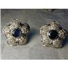 Estate 18K WG Sapphire Diamond Floral Earrings #1038300