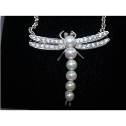 A DIAMOND & PEARL DRAGONFLY NECKLACE #1045148