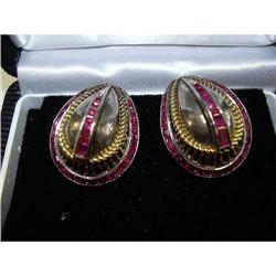 RETRO EARRINGS, DOME SHAPE DECORATED W/RUBIES #1045155