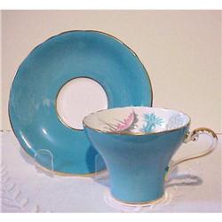 Aynsley China Turquoise Cup & Saucer Hand #1045320