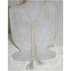 Old Crochet Opalite Lariat Flapper Necklace #1045703